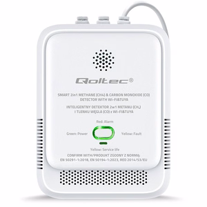 Qoltec 52654 2in1 gamtinių dujų ir anglies monoksido (CO) nuotėkio detektorius | CH4 | CO | NG | Tuya | Wi-Fi | 85dB signalizacija | LED