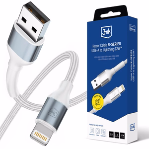 3mk Hyper Cable N-SERIES USB-A / Lightning laidas 1m QC 3.0 5V/2.4A 12W baltas