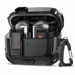 Tech-Protect silikoninis dėklas su kabliuku Samsung Galaxy Buds 3 / 3 FE / 3 Pro ausinėms - juodas