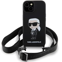Karl Lagerfeld KLHCP15SSCBSKNK iPhone 15 6.1" kietas dėklas juodas/juodas Crossbody Silikoninis Ikonik