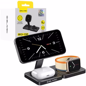 "Blavec" indukcinis įkroviklis BQI-02 Qi 15W magnetinis "Magsafe 3 in 1" "Apple/Samsung Watch" laikrodis (BQI02-QIMB), juodas