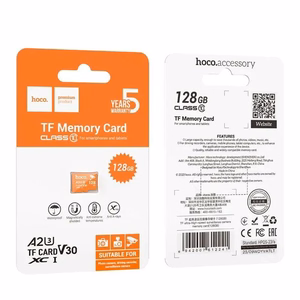 Atminties kortelė „microSD“, 128 GB, klasė 10, UH-1, U3, V30, A2, „Hoco“, oranžinė