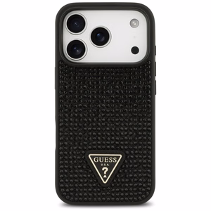 Guess Rhinestone Triangle Logo dėklas telefonui iPhone 17 Pro - juodas