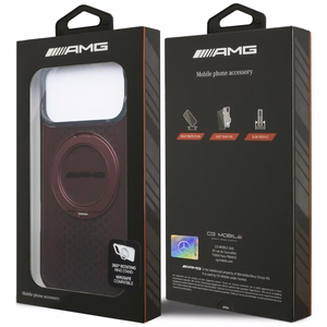 Mercedes AMG IML Double Layer Urban Line dėklas, skirtas iPhone 18 Pro Max / 17 Pro Max, su žiedu-stovu, suderinamas su MagSafe – bordo spalvos