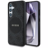 Dėklas telefonui Guess 4G Round Patch Classic Logo MagSafe Samsung Galaxy S25 Plus juodas