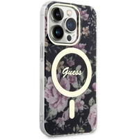 Guess GUHMP14LHCFWSK iPhone 14 Pro 6.1" juodas/juodas kietas dėklas Gėlės MagSafe