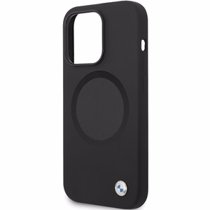 BMW BMHMP14XSILBK2 dėklas iPhone 14 Pro Max 6.7" - juodas Signature Liquid Silicone MagSafe