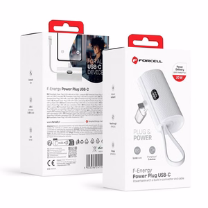 Powerbank Forcell F-Energy Power Plug F5K3 PD 20W 5000 mAh with built-in connector USB C white