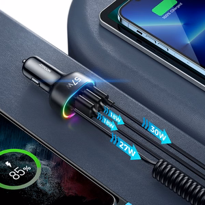 Įkroviklis automobilinis Joyroom (JR-CL20) 4IN1 (2xUSB, 1xUSB-C 1.6M 57W) su lightning laidu juodas