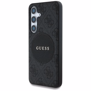 Dėklas telefonui Guess 4G Round Patch Classic Logo MagSafe Samsung Galaxy S25 Plus juodas