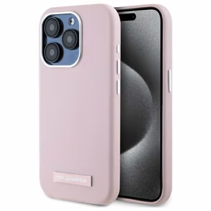 Karl Lagerfeld FW Metal Plate magnetinis dėklas iPhone 15 Pro - rožinė