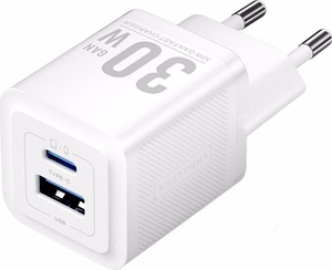 Vention 30W įkroviklis su GaN technologija, 1× USB-A, 1× USB-C, baltas
