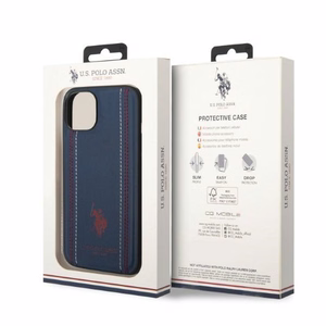 Dėklas telefonui (m) US Polo USHCP14MPFAV iPhone 14 Plus 6.7" - tamsiai mėlynas odinis siuvimas