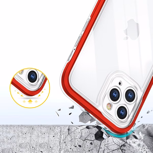 Прозрачный чехол 3in1 для iPhone 11 Pro Max гелевый с рамкой красный