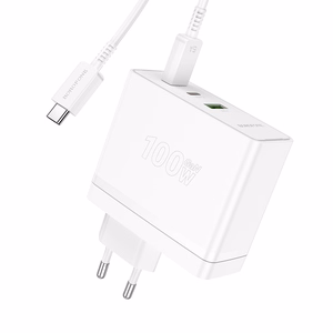 Borofone sieninis įkroviklis BN11 Imperial - USB + 2xType C - QC 3.0 PD 100W su Type C į Type C kabeliu baltas