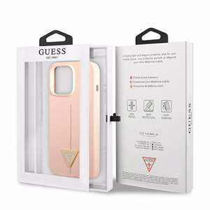Guess GUHCP13XSLTGP iPhone 13 Pro Max 6.7" rožinis kietas dėklas silikoninis trikampis