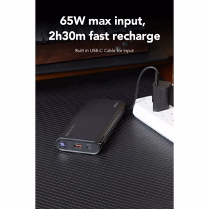 VEGER išorinė baterija 25000 mAh su įmontuotais kabeliais Type C / Lightning PD 130W TCE130 (W2503) juoda