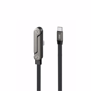 XO NB-Q311 PD USB-C–USB-C laidas, 1,5m, 240W, juodas, plokščias, su stovu