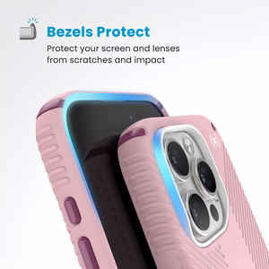 Speck Presidio2 Grip ClickLock & MagSafe dėklas, skirtas iPhone 16 Pro, „Wednesday Pink“ / „Boysenberry Purple“ / baltas
