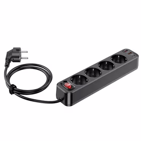Įkroviklis-prailgintuvas Hoco NS1 (2xUSB; 1xUSB-C; 4xEU socket; 3A 20W) juodas