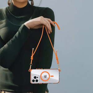 Tel Protect Strap skaidrus dėklas Iphone 15 telefonui, oranžinis