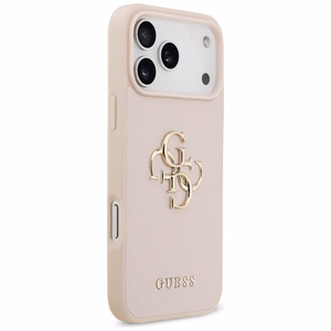 Guess Grūdėtas Didelis 4G ir Klasikinis Logotipas dėklas telefonui iPhone 17 Pro Max - rožinis