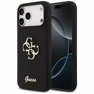 Guess Silikoninis didelis 4G užrašas dėklas iPhone 17 Pro Max - juodas