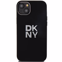 DKNY skystojo silikono metalinio logotipo dėklas telefonui iPhone 15 Plus / 14 Plus - juodas