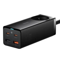 Baseus GaN3 Pro sieninis įkroviklis / maitinimo juosta 2xUSB + 2xUSB-C + AC, 65W