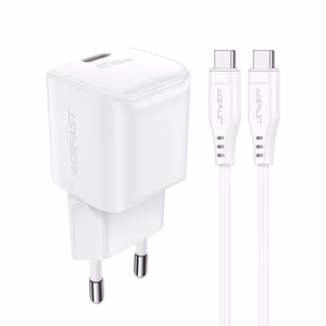 "Acefast A73 Mini PD 20W GaN sieninis įkroviklis + USB-C kabelis - baltas