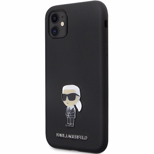 Karl Lagerfeld KLHCN61SMHKNPK dėklas telefonui iPhone 11 / Xr - juodas silikoninis Ikonik metalinis kaištis