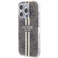 Guess IML 4G Gold Stripe dėklas telefonui iPhone 15 Pro - rudas
