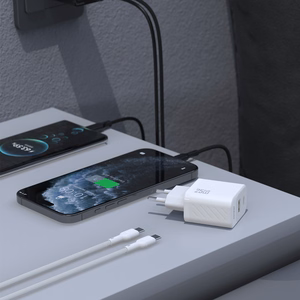 Dudao A26TCEU PD QC 25W GaN USB-A USB-C Wall Įkroviklis with USB-C Laidas - Baltas