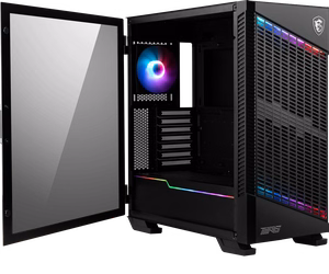 MSI MPG VELOX 100P AIRFLOW vidutinio dydžio bokštelio žaidimų kompiuterio korpusas, juodas, 3× 120 mm ventiliatorius + 1× 120 mm ARGB ventiliatorius, ARGB juosta, USB Type-C, grūdintas stiklas, E-ATX/ATX/mATX/mini-ITX