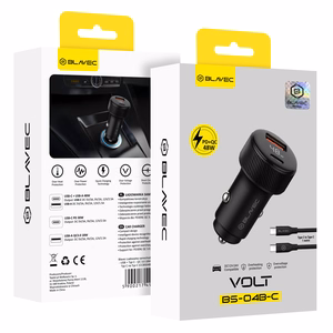 Blavec Automobilinis įkroviklis BS-04B-C Volt - USB + Type C - QC 3.0 18W PD 30W su Type C to Type C cable (CCBS04BCV-UCB) juodas