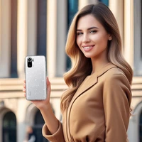 Crystal Glitter dėklas telefonui Xiaomi Redmi Note 10/Note 10S/Poco M5S sidabrinis