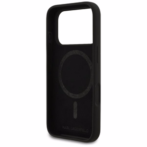 KARL LAGERFELD dėklas telefonui IPHONE 17 Pro suderinamas su Magnetine KLHMP17LSKIGROK (Silicone W/ KL Sketch & Logo) juodas
