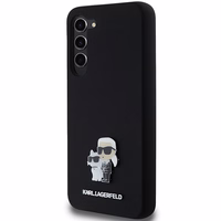 Karl Lagerfeld Silikoninis Karl&Choupette Metal Pin dėklas Samsung Galaxy S24+ - juodas
