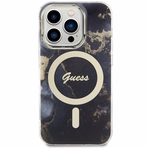 Guess GUHMP14LHTMRSK iPhone 14 Pro 6.1" juodas/juodas kietas dėklas Auksinis Marmuras MagSafe