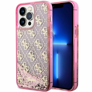 Guess GUHCP14XLC4PSGP iPhone 14 Pro Max 6.7" rožinis/rožinis kietas dėklas Liquid Glitter 4G permatomas