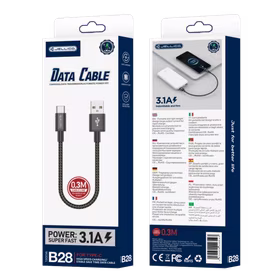 JELLICO laidas B28 USB-C 3.1A 0.3M juodas