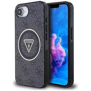 Guess IML Metal Glitter 4G Circle Triangle Magnetinis dėklas telefonui iPhone 16e - juodas