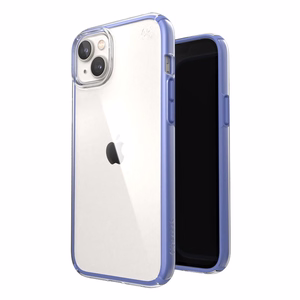 Speck Presidio Perfect-Clear with Impact Geometry case for iPhone 15 Plus / 14 Plus, with Microban antimicrobial protection, Clear / Grounded Purple