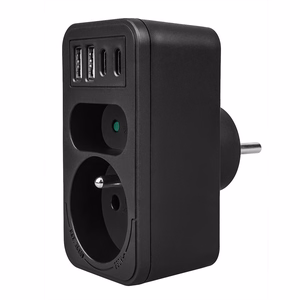 Maclean MCE249 F/B – mains socket splitter, 2 sockets, 4 USB ports: 2×USB-A and 2×USB-C PD 20 W, 1×16 A + 1×6 A