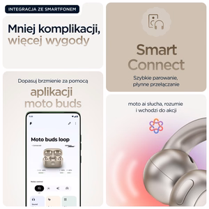 Motorola moto buds loop ausinės belaidės ant ausies kabinamos skambučiams/muzikai/sportui/kasdieniam naudojimui Bluetooth smėlio spalvos