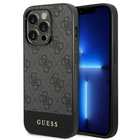 Guess GUHCP14XG4GLGR iPhone 14 Pro Max 6.7" pilkas/pilkas kietas dėklas 4G Stripe kolekcija