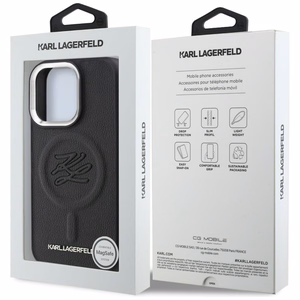 Karl Lagerfeld inicialų ir metalinis logotipas MagSafe dėklas iPhone 16 Pro - juodas
