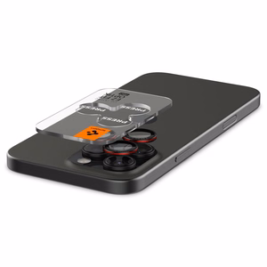 Spigen Optik Pro L-Series Glas.tR EZ Fit grūdintas stiklas iPhone 14 Pro / Pro Max / 15 Pro / Pro Max / 16 Pro / 16 Pro Max / 17 Pro / 17 Pro Max - juodas su raudonu kraštu