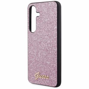 Guess Glitter Script dėklas telefonui Samsung Galaxy S24+ - violetinis
