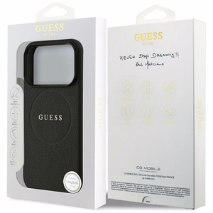 Guess Grained Gold Ring MagSafe dėklas, skirtas iPhone 18 Pro / 17 Pro – spalva: juoda
